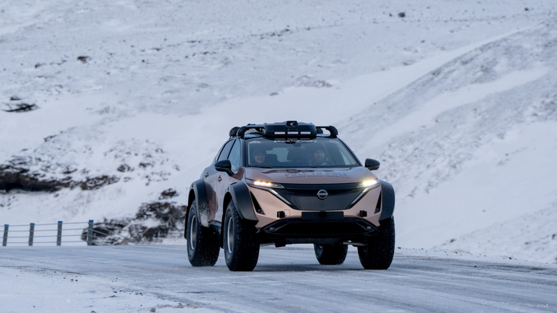 A Nissan Alya with 39-inch tires has traveled from the North Pole to the South Pole.